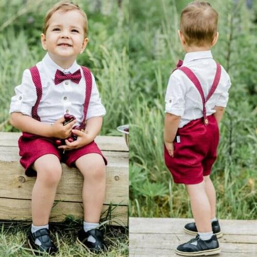 Toddler Baby Boy Kids Gentleman Outfit Long Sleeve Dress Shirt Suspender Overalls Playsuit Bow Tie 3PCS Clothes Sets