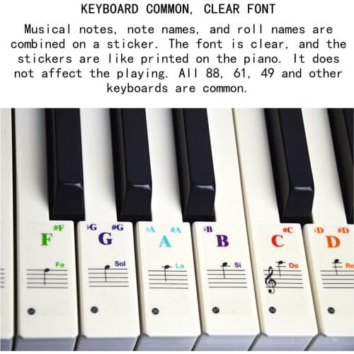 Piano Sticker For Keys-Removable Coating For 88 Keyboards Staff Notation Stickers Piano Keyboard Stickers Colorful
