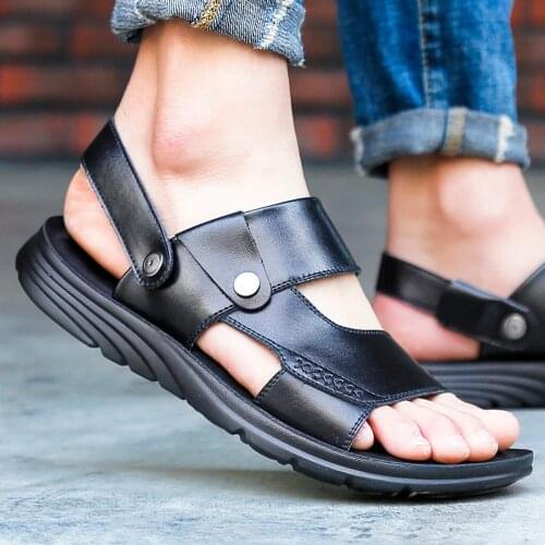 HULINGMEI Men's Leather Sandals