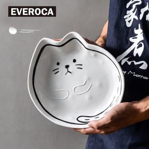 Ceramic Tableware Simple Cartoon Creative Cute Cat and Fish Bowl Plate Home Student Children Kitchen Supplies