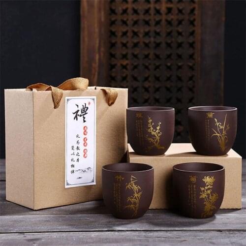 Chinese Traditional Hand painted Tea Set Purple Clay Kung Fu Tea Set Tea Cup Mug Package Ceramic Gift Teapot with Giftbox