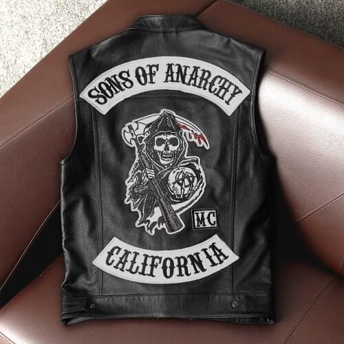Sons of Anarchy Classical Motorcycle Leather Vest Men100% Genuine Cowhide Biker Leather Vest Moto Leather Waistcoat Sleeveless