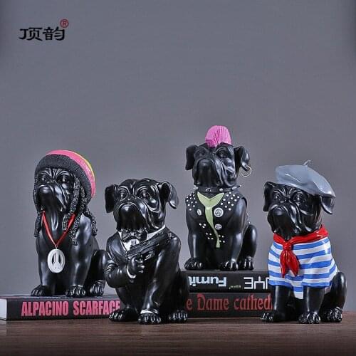 Creative Art black Bulldog Statue Resin sculpture Crafts Simple Living Room Ornaments Home Office Store Decors Decorations