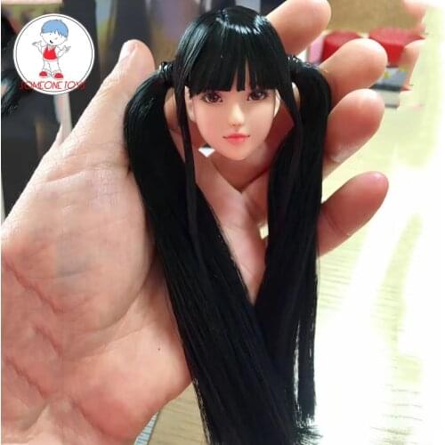 1:6 Scale Female Cute girl Head Sculpt black long hair carving head for 12" TBLeague Action Figures soldier body Jiaou doll