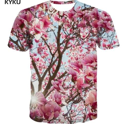 KYKU Brand Flower T-shirt Men Peach Blossom Anime Clothes Abstract T-shirts 3d Hip Hop Tshirt Printed Leisure Tshirts Casual