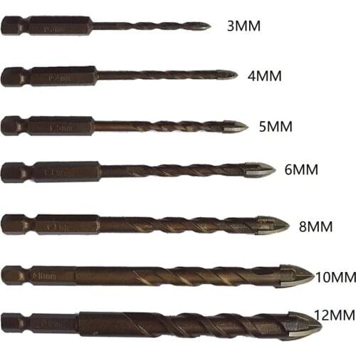 1/5/7Pcs/Set Hex Tile Drill Bits Glass Ceramic Concrete Hole Opener Kit Hard Alloy Drill Size 3/4/5/6/8/10/12 MM