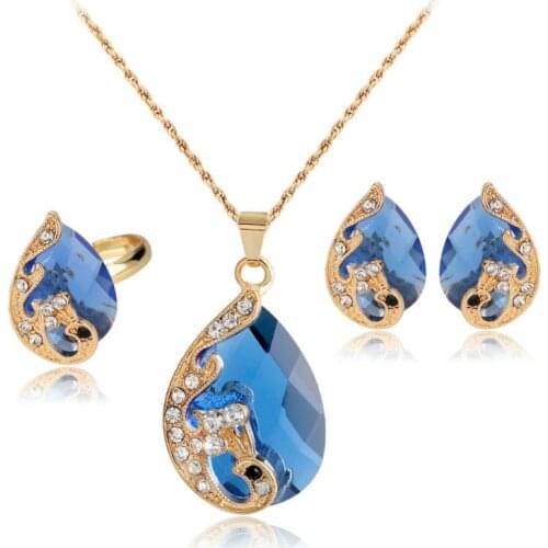 High Quality 5 colors crystal peacock fine jewelry sets bride wedding necklace ohrringe set parure bijoux femme