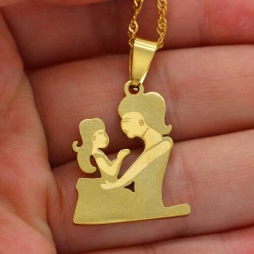 PINXUN Mom and daughter Pendant Nekclace For Dubai Ethiopian African Gold Pendant Fashion Jewelry Mom or Wife Best Gift XTE20
