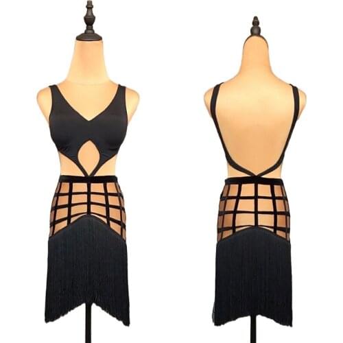 Fringe Latin Dance Dress Women Backless Stage Costume Salsa Dress Designer Clothes Sexy Tap Dancewear Samba Dance Outfit JL2691