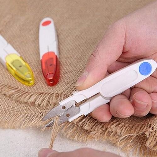 Portable Yarn Scissors With Safety Lid Plastic Handle Tailors Embroidery Tool Sewing Thread Cutter Cross Stitch Scissors Best Pr