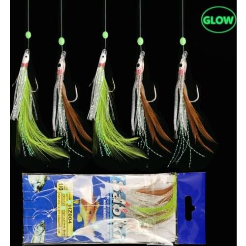 1pc High Quality Sabiki Rigs Soft Octopus With Chicken Hair Fishing Bait Luminous Beads 5 String Hook Saltwate Fishing Lure 1/0