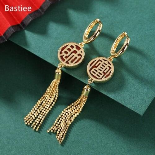 Bastiee 925 Sterling Silver Earrings Earings Fashion Jewelry Red Agate Golden Plated Korean Earrings Dangle Earrings