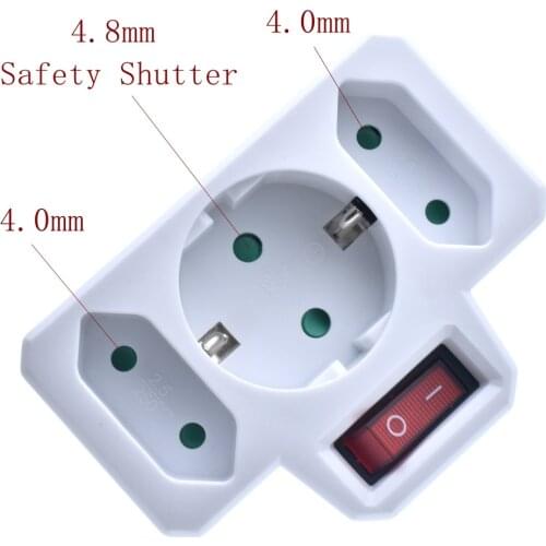 European Type Conversion Plug 1 TO 3 Way EU Standard Power Adapter Socket 16A Travel Plugs with switch