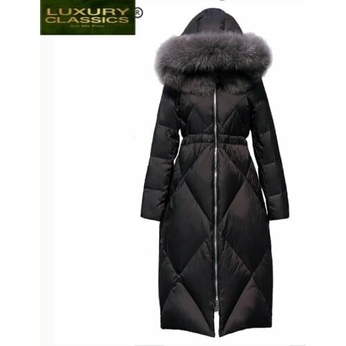 Warm Female Winter Coat 90% Duck Down Jacket + Natural Fox Fur Hooded Clothes 2021 Korean X-Long Down Parka Hiver 00501