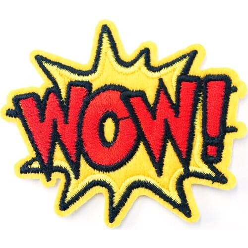 WOW (Size:6.9X7.3cm) DIY Cloth Badges Patch Mend Decorate Patches Jeans Jackets Bag Clothes Apparel Sewing Decoration Applique