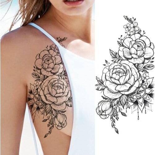 Henna Peony Rose Temporary Tattoos Sticker Fake Jewelry Flower Tatoos For Women Girl Body Art Mandala Chest Arm Creative Tattoos