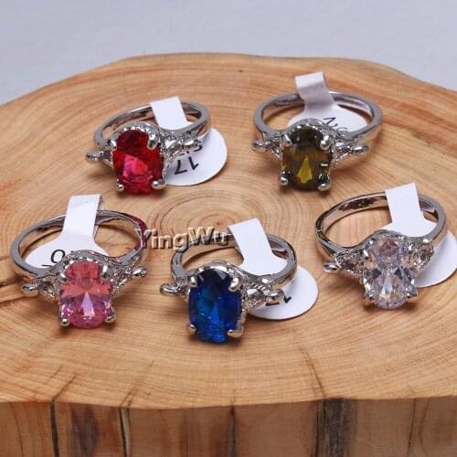 Yingwu 10pcs Lot Classic Engagement Ring 4 Claws Design Mix Colors Cubic Zircon Fashion Women Wedding Band Rings
