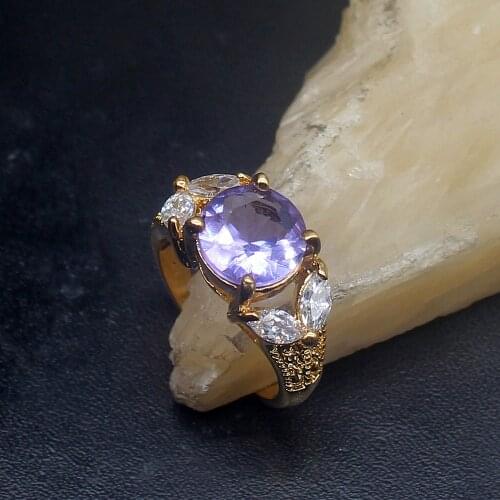 Gemstonefactory Jewelry Big Promotion Single Unique Yellow Gold Plated Light Amethyst Women Men Gifts Band Rings 8# 20212948