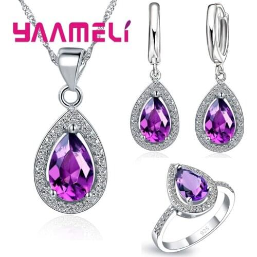 Trendy New Micro Crystal Necklace Earrings Set For Party Jewelry Accessory Women 925 Sterling Silver Bridal Wedding Sets