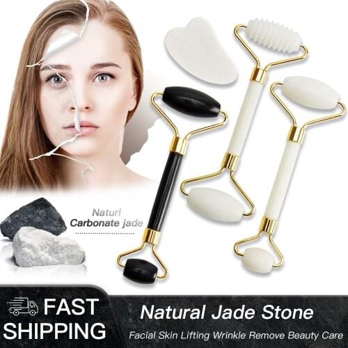 2 Pcs Jade Roller Gua Sha Scraper Set Gouache Scraper Massager For Face Chin Lift Up Body Slimming Massager Skin Care Tools