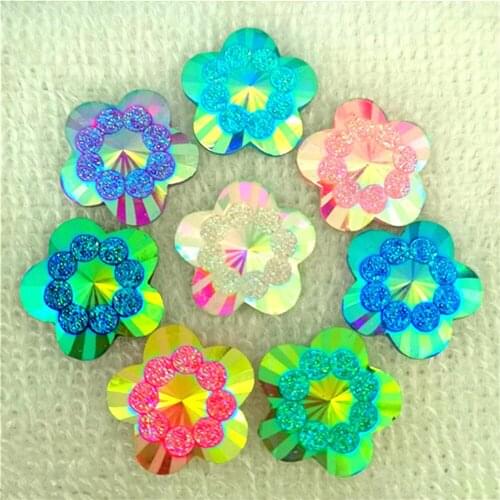 20PCS 20mm AB Resin Flower Rhinestone Flatback Wedding Diy Button Crafts
