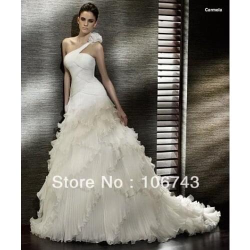 2016 Time-limited free Shipping one shoulder New Style white ivory hot Sexy Bride Custom Size Criss-cross Bridal Wedding Dresses