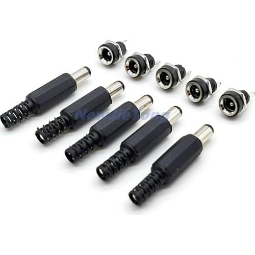 5pcs DC-02B2 5.5x2.1/2.5mm 12V 3A Plastic Male Plugs + Female Socket Panel Mount Jack DC Power Connector Electrical Supplies