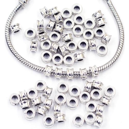 50Pcs Spacer Beads Groove Round Antique Silver Tone For European Charms Bracelets Jewelry DIY Making Findings 6x4mm