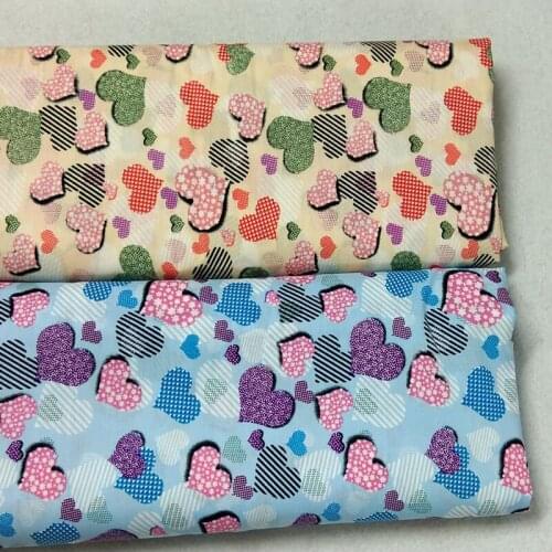50x140cm Yellow & Blue Love Heart Printed 100% Cotton Poplin Fabric heart Fabric Patchwork Cloth Dress Tilda Cloth Patchwork