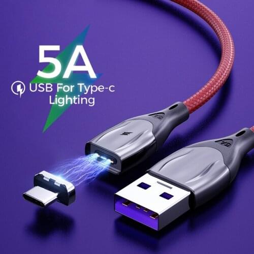 5A Supercharge Magnetic Cable LED Fast Charging USB Type C Magnet Data Cord For Huawei Mate P40 Mobile Phone Quick Charge Cable
