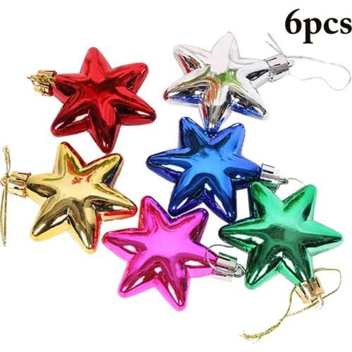 6Pcs/Set Mix Colors Christmas Stars Ornament Decor Plastic Hanging Ornament Xmas Tree Decor Accessories Party Supplies