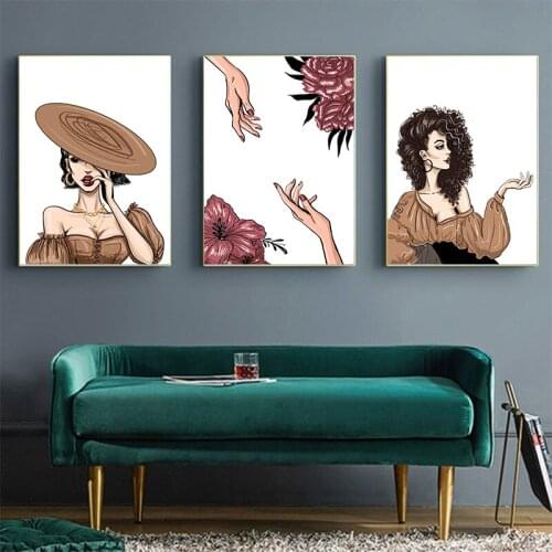 Abstract Fashion Floral Woman Wall Art Print And Posters Canvas Painting Nordic Pictures For Living Room Modern Home Decoration
