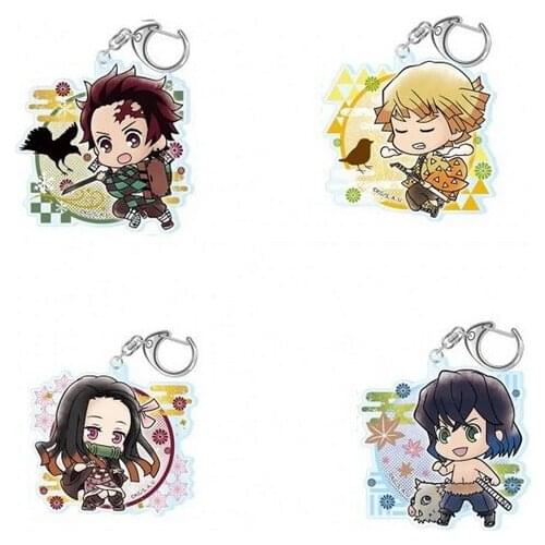 Anime Demon Slayer Kamado Tanjirou Kanroji Mitsuri Bags Pendant Keychain Acrylic Keyring Cosplay School Bag Charm Decor Gifts