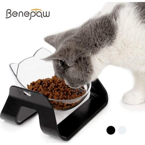 Benepaw Raised Cat Food Water Bowl 15° Adjustable No-Spill Anti-Overturn Detachable Elevated Pet Feeder Bowl For Kitten Puppy