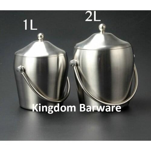 Free Shipping 1L/2L Double Wall Ice Bucket Stainless Steel wine ice bucket Wine Chiller Wine Bottle Cooler Champagne