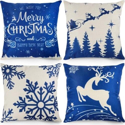 BMBY-Christmas Winter Pillow Covers Blue Snowflakes 18X18 Inches Decorative Throw Pillow Case Christmas Decorations