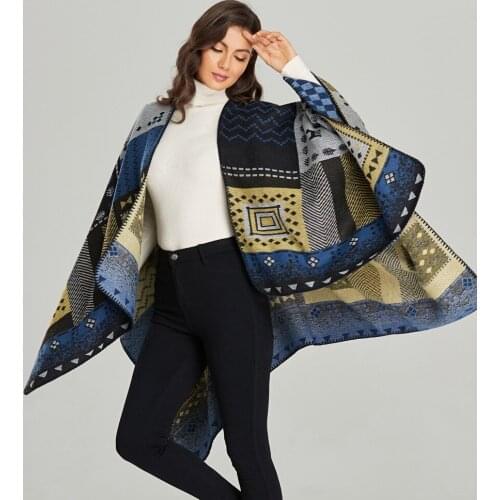 Brand 2021 Winter Warmer Women Scarf Ladies Vintage Thick Blanket Wrap Cashmere Pashmina Poncho Capes Female Shawl