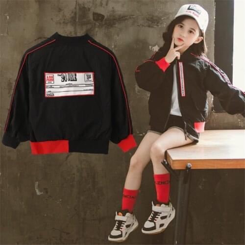 Childrens' jacket for girls spring autumn tops zipper type girls coat black red fashion jogger baby girl jackets 4-14Y