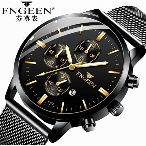 Mens Watch 2020 Top Brand Luxury Ultra Slim Steel Mesh Black Simple Quartz Wristwatch Date Clock Decoration Business Man Watch