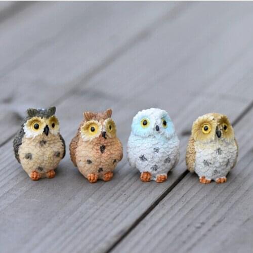 4pc Cute Owls Animal Figurines Resin Miniatures Figurine Craft Bonsai Pots Home Fairy Garden Ornament Decoration Terrarium Decor