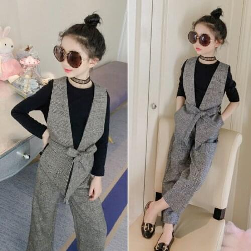 Teenage Girls Clothing Sets 2021 Autumn Plaid Vest T-shirts Pants 3pcs Suit for Girls Clothes Fashion Kids Costume 12 14 Years