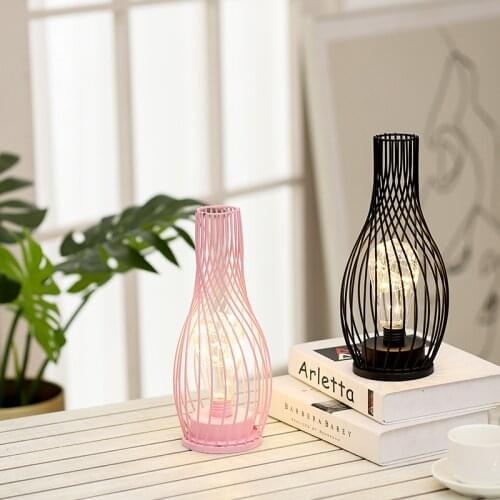 Creative Wrought Iron LED Night Light Vase Decoration Table Lamp Study Decoration Lantern Famous Decoration Night Light