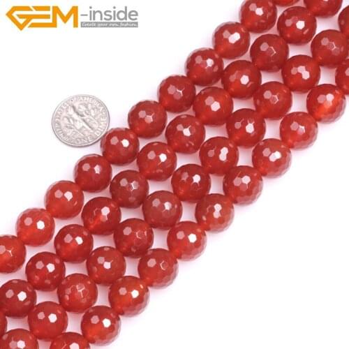 Gem-inside 8-20mm Natural Round Faceted Red Agates Beads For Jewelry Making 15inches DIY Bracelet Necklace Jewellery Gift