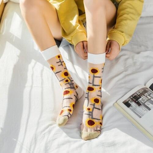 Summer Fashion Flowers Animal Thin Mesh Tulle Ankle Crystal Silk Socks Transparent Mesh Retro Cute Fishnet Women Cool Socks