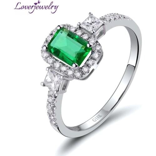 LOVERJEWELRY New Style Vintage Solid 18kt White Gold Natural Diamond Emerald Engagement Ring Wholesale Gemstones Rings Jewelry