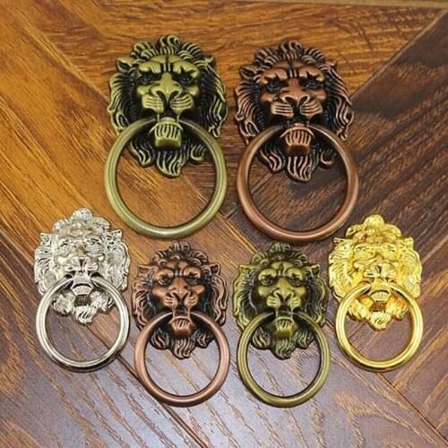 Lions Door Knockers Brass Bronze Lion Head Shape Single Hole Jewelry Chest Box Antique Lion Door Knocker Ring Home Decor Bedroom