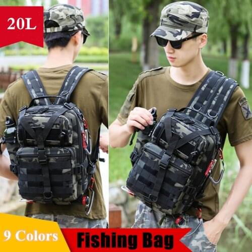 Multifunction Outdoor Fishing Bag Waterproof Camo Tactical Military Backpack Men Women Riding Hiking Travel Chest Messenger Bags