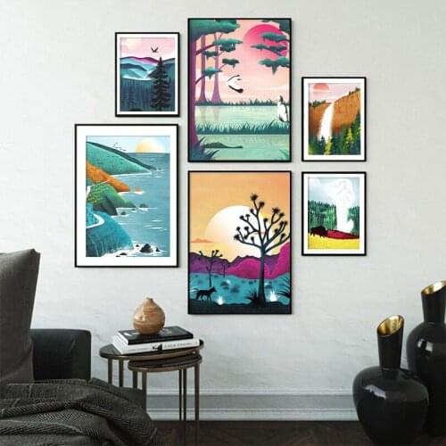 National Park Canvas Painting Yosemite Waterfall Poster and Prints Smoky Mountains Yelowstone Wall Art Home Decoration Picture