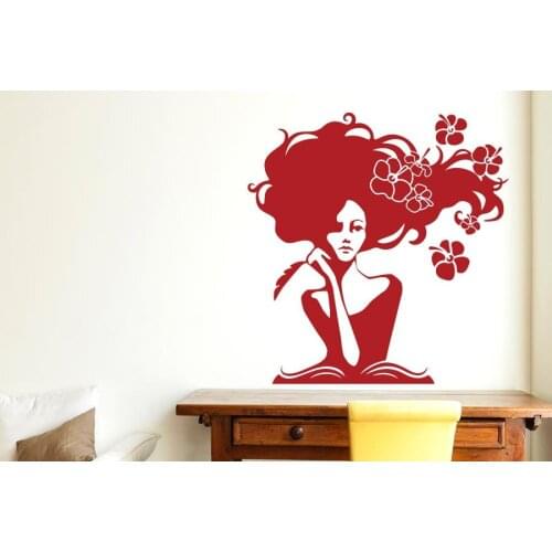 Beautiful Woman Thought Wall Decal Meditation Vinyl Book Flowers Wall Stickers Girls Room Art Mural Quill Pen Removable SYY612