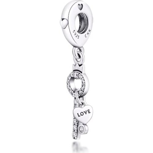 Fits for Pandora Charms Bracelets Lock of Love Beads with Clear CZ 100% 925 Sterling Silver Jewelry Free Shipping